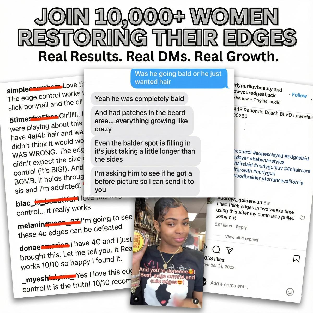 Grow Your Edges Back customer social proof and testimonials — Dynamic Duo edge growth results
