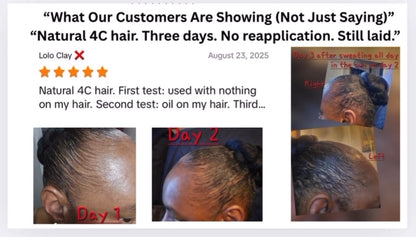 Customer review collage with Edge Control hairstyle photos labeled Day 1, Day 2 and Day 3