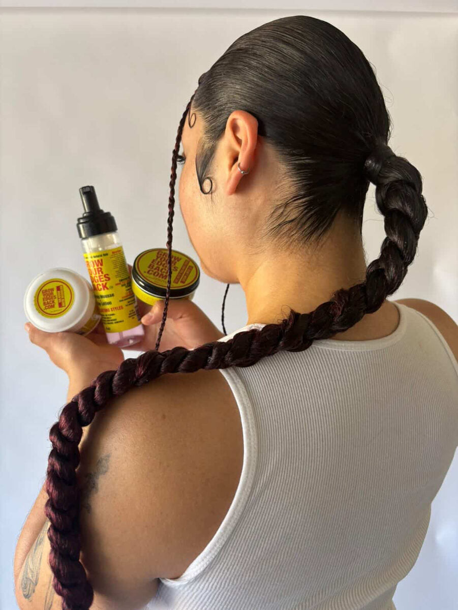 Sleek braids styled with Grow Your Edges Back