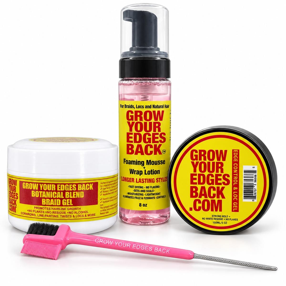 Hold Bundle: braiding gel, Original edge control, foaming mousse and edge brush